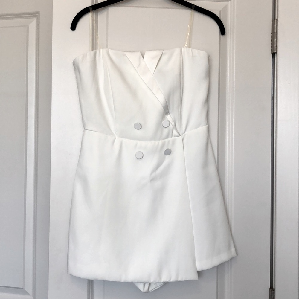 White Tuxedo-Style Skort Romper